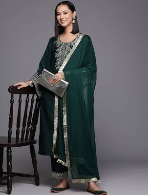 Ethnic Motifs Embroidered Regular Kurta with Trousers & With Dupatta 7