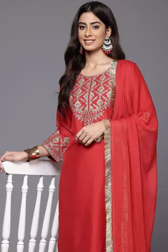 Women Ethnic Motifs Embroidered Kurta with Palazzos & With Dupatta