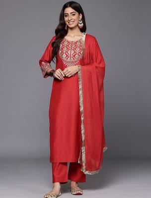 Women Ethnic Motifs Embroidered Kurta with Palazzos & With Dupatta 1