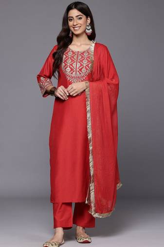 Women Ethnic Motifs Embroidered Kurta with Palazzos & With Dupatta