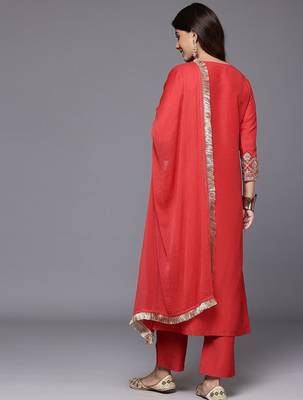 Women Ethnic Motifs Embroidered Kurta with Palazzos & With Dupatta 7