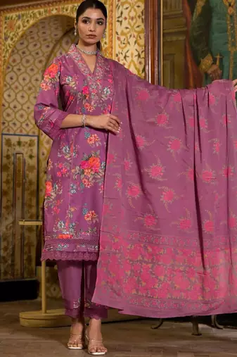 Printed Kurta with Trousers & Dupatta