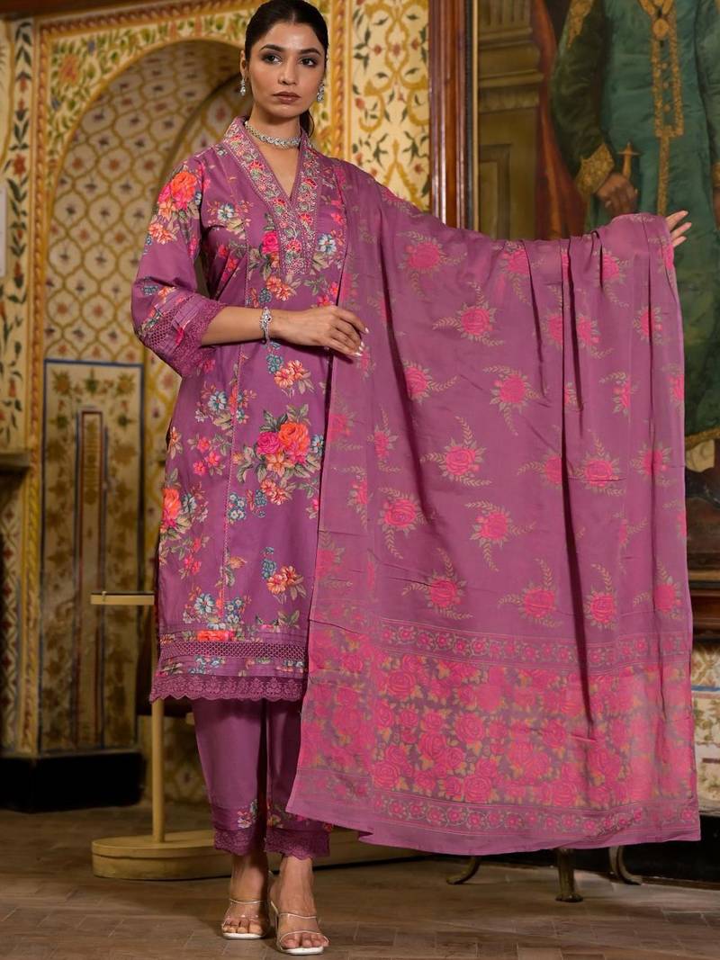 Printed Kurta with Trousers & Dupatta