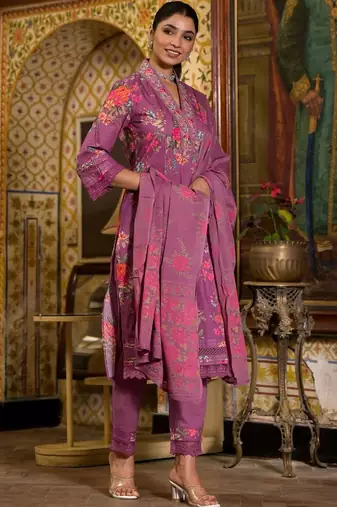 Printed Kurta with Trousers & Dupatta