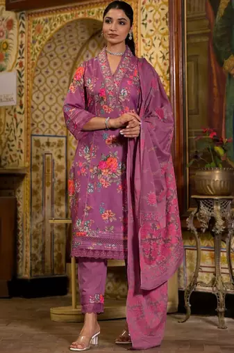Printed Kurta with Trousers & Dupatta
