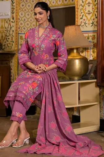 Printed Kurta with Trousers & Dupatta