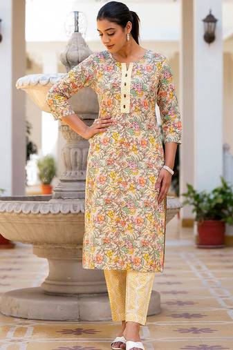 Floral Printed Regular Pure Cotton Kurta with Trouser