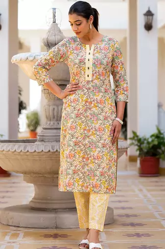 Floral Printed Regular Pure Cotton Kurta with Trouser