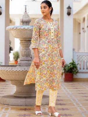 Floral Printed Regular Pure Cotton Kurta with Trouser 3