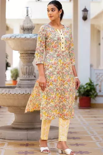 Floral Printed Regular Pure Cotton Kurta with Trouser