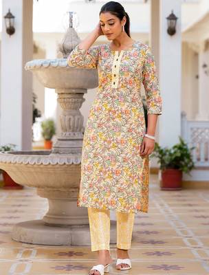 Floral Printed Regular Pure Cotton Kurta with Trouser 4