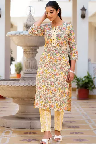 Floral Printed Regular Pure Cotton Kurta with Trouser