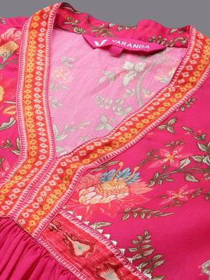 Floral Printed Gotta Patti V-Neck Empire Anarkali Kurta with Trouser & Dupatta 2