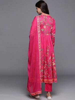Floral Printed Gotta Patti V-Neck Empire Anarkali Kurta with Trouser & Dupatta 6