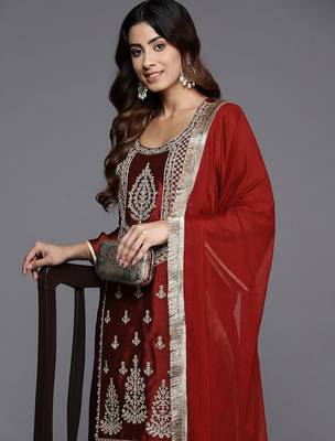 Women Ethnic Motifs Embroidered Regular Kurta with Trousers & With Dupatta 1