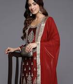 Women Ethnic Motifs Embroidered Regular Kurta with Trousers & With Dupatta
