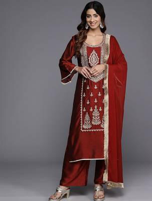 Women Ethnic Motifs Embroidered Regular Kurta with Trousers & With Dupatta 5