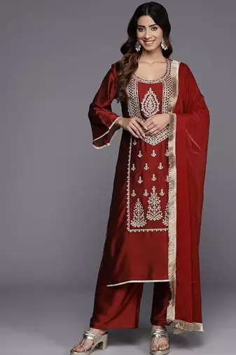 Women Ethnic Motifs Embroidered Regular Kurta with Trousers & With Dupatta