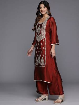 Women Ethnic Motifs Embroidered Regular Kurta with Trousers & With Dupatta 6