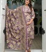 Floral Printed Regular Mirror Work Pure Cotton Kurta with Salwar & Dupatta