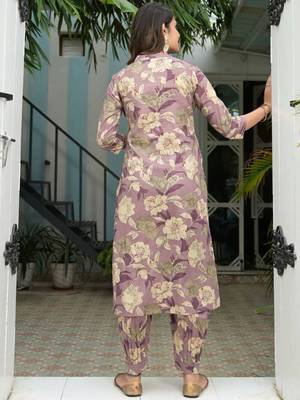 Floral Printed Regular Mirror Work Pure Cotton Kurta with Salwar & Dupatta 5