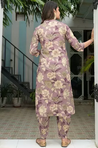 Floral Printed Regular Mirror Work Pure Cotton Kurta with Salwar & Dupatta