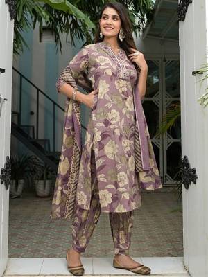 Floral Printed Regular Mirror Work Pure Cotton Kurta with Salwar & Dupatta 6
