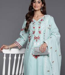 Floral Embroidered Thread Work Pure Cotton Kurta with Trousers & Dupatta