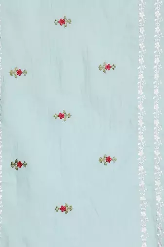 Floral Embroidered Thread Work Pure Cotton Kurta with Trousers & Dupatta