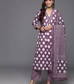 Floral Printed Sequinned Pure Cotton Kurta with Trousers & Dupatta