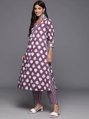 Floral Printed Sequinned Pure Cotton Kurta with Trousers & Dupatta 6
