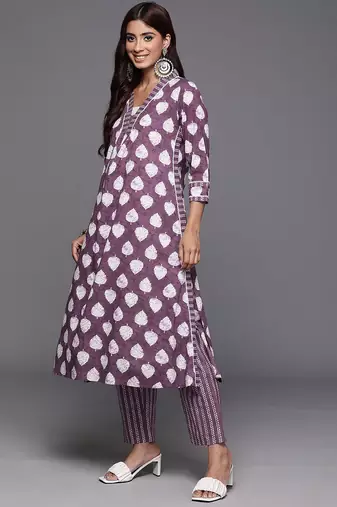 Floral Printed Sequinned Pure Cotton Kurta with Trousers & Dupatta