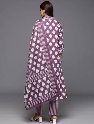 Floral Printed Sequinned Pure Cotton Kurta with Trousers & Dupatta 7