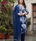 Floral Sequin & Pearl Embroidered Straight Kurta Paired With Trousers & Dupatta