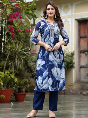 Floral Sequin & Pearl Embroidered Straight Kurta Paired With Trousers & Dupatta 5