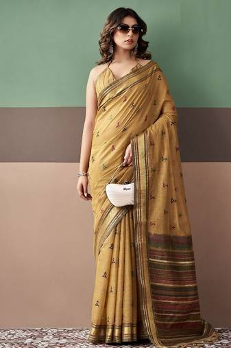 Mustard soft cotton casual & festive wear saree