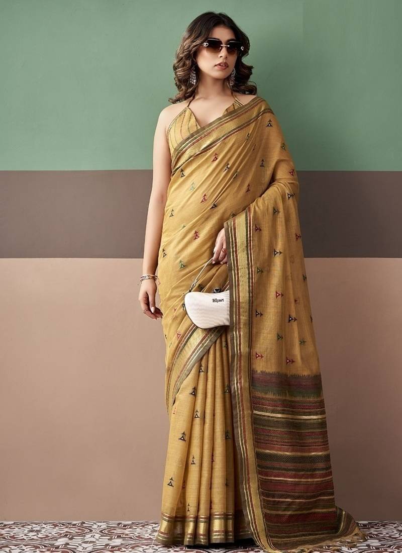 Mustard soft cotton casual & festive wear saree