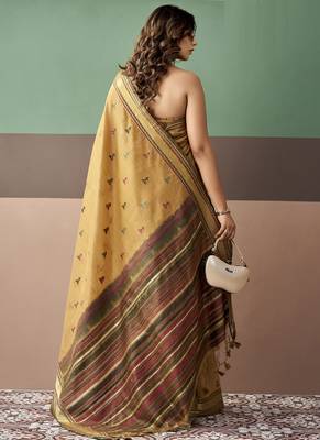 Mustard soft cotton casual & festive wear saree 2