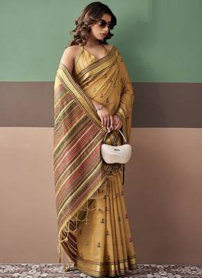Mustard soft cotton casual & festive wear saree 3