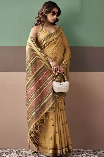 Mustard soft cotton casual & festive wear saree