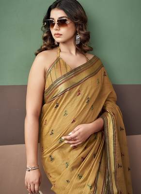 Mustard soft cotton casual & festive wear saree 4