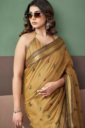 Mustard soft cotton casual & festive wear saree