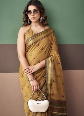 Mustard soft cotton casual & festive wear saree 5