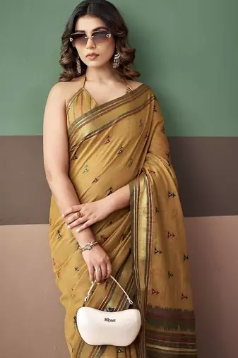 Mustard soft cotton casual & festive wear saree