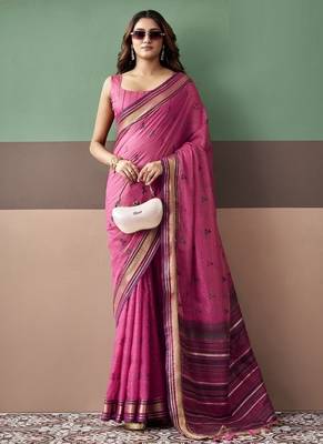 Rani pink soft cotton casual & festive wear saree 1