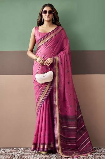 Rani pink soft cotton casual & festive wear saree