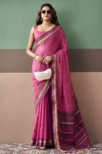 Rani pink soft cotton casual & festive wear saree