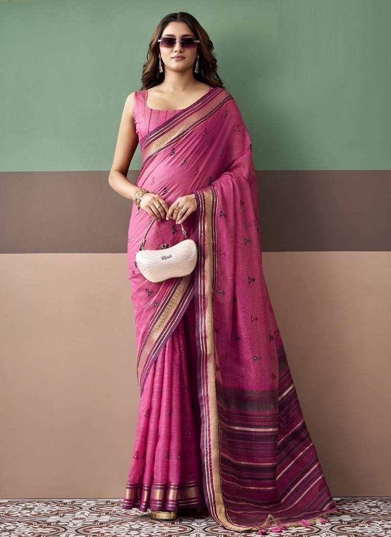 Rani pink soft cotton casual & festive wear saree