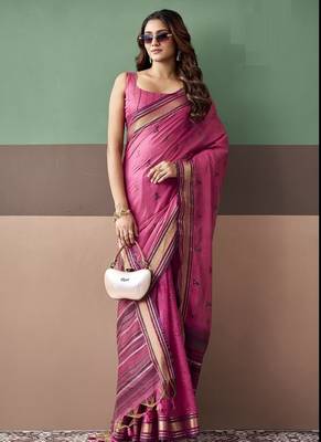 Rani pink soft cotton casual & festive wear saree 2