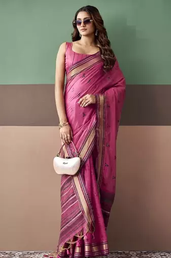 Rani pink soft cotton casual & festive wear saree